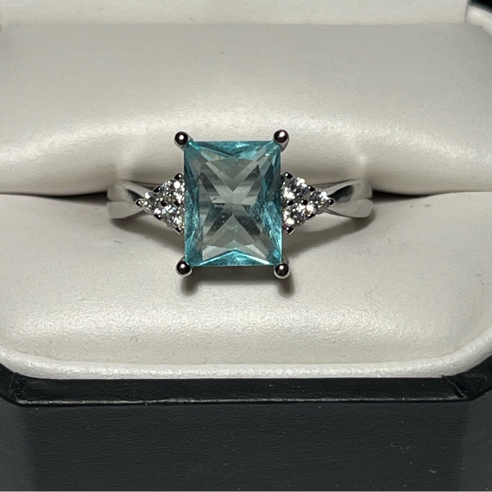 925 Sterling Silver Aquamarine Ring - Picture 2 of 6